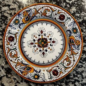 Grazia DERUTA Italy Dinner Plate Colorful Dragon 11.5” Signed D.M Vintage Signed